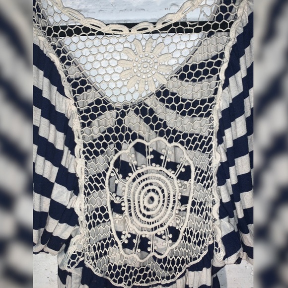 Navy and Cream Striped Shirt with Lace Back! - Picture 4 of 4